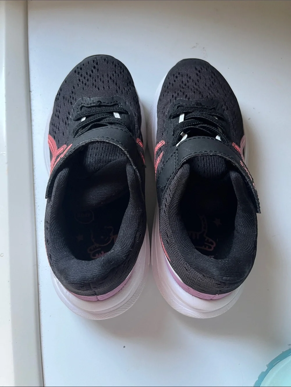 ASICS Kids Black & Pink Athletic Sneakers with Hook-and-Loop Strap